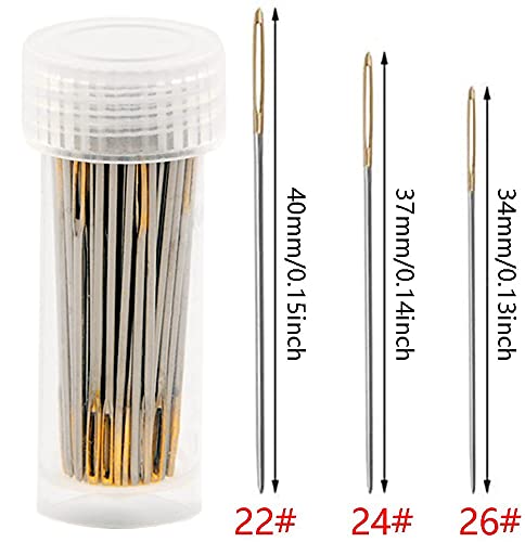 100pcs Cross Stitch Needles +1 Stainless Steel Needle Threader,Golden Color Large Eyes Cross Stitch DIY Embroidery Hand Needles Sewing Needles in Transparent Box Size 22# 24# 26# (22#) 22# - NewNest Australia