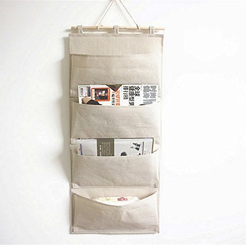 Linen/Cotton Fabric Wall Door Cloth Hanging Storage Pockets Books Organizational Back to School Office Bedroom Kitchen Rectangle Home Organizer Gift (4 Pockets) 4 Pockets - NewNest Australia