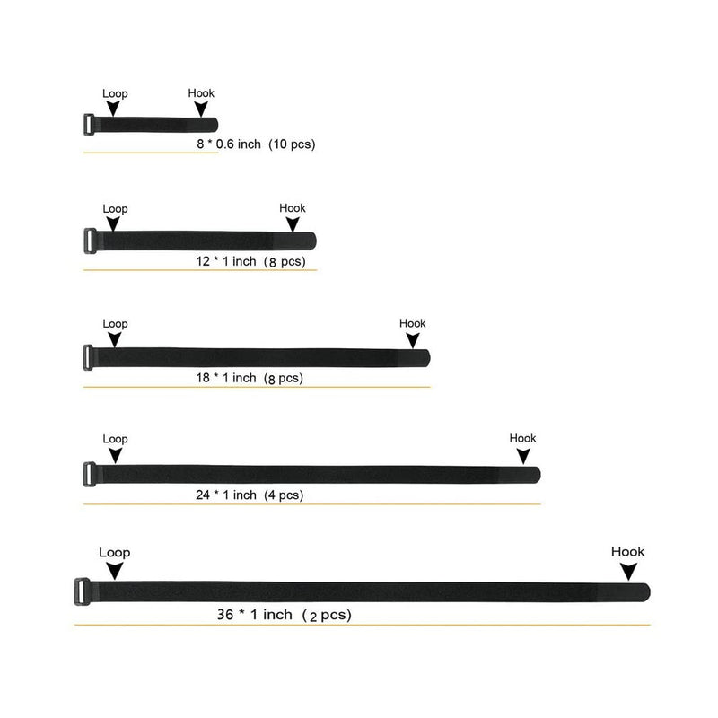 32Pcs Reusable Fastening Cable Straps and Cable Ties with Buckle by YiwerDer, Variety Sizes 8"-12"-18"-24"-36", Premium Adjustable Multi-Purpose Hook and Loop Cinch Strap Cord Ties 32Pack 8-12-18-24-36Inch - NewNest Australia