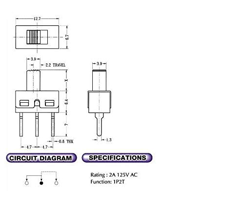 Cylewet 20Pcs 5mm High Knob Vertical Slide Switch 3 Pin 2 Position 1P2T SPDT Panel (Pack of 20) CYT1107 - NewNest Australia