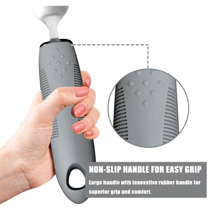 Easy Grip Cutlery Set of 3 Gray Disability Aids with Knife Fork Spoon Large Wide Handled Arthritis Hands Aids Cutlery Adaptive Eating Drinking Utensils for Disabled People Elderly Parkinson - NewNest Australia