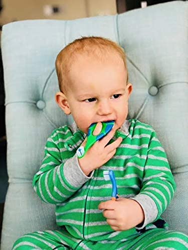 Trueocity Baby Toddler Toothbrush 4 Pack, Soft Bristles, Teething Finger Handle Toothbrushes for 0-2 Years - Training First Set (Blue, Green, Orange) - BPA Free Blue - NewNest Australia