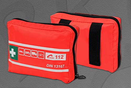 Notlok Safety Work Motorcycle First Aid Kit, Travel, Bicycle Camping - Small And Compact, Din 13167, Red, With High Visibility Vest En Iso 20471:2013, In Practical Case With Belt Loop - NewNest Australia