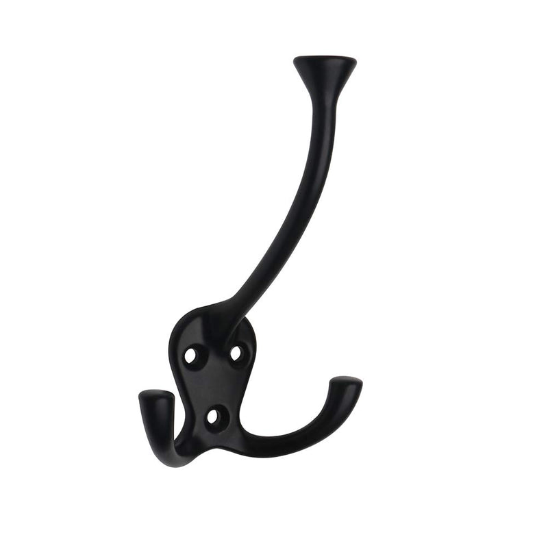 NewNest Australia - HARPOON 5 Pack Heavy Duty Three Flared Prongs Coat Hooks, Wall Mounted with 15 Screws, Retro Tri-Hook, Utility Hooks for Scarf, Bag, Towel, Key, Cap, Cup, Hat (Black) Black 