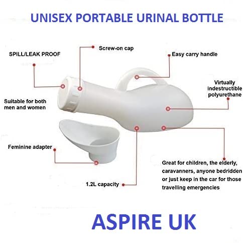 ASPIRE UK® Urine Bottle Spill Proof Unisex: Portable Urinals Screw Top Lid Pee Female Funnel Urine Bottles Container Plastic Bed Pan Car Travel 1200ml Adult Kids Night Wee Pot WC for Patients - NewNest Australia