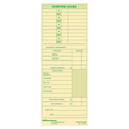 Office Depot Time Cards with Deductions, Weekly, Monday-Sunday Format, 2-Sided, 3 3/8in x 8 7/8in, Manila, pk of 100, GB-735104 - NewNest Australia