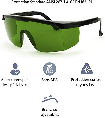 Protective glasses, light protection glasses for the HPL/IPL hair removal device, adjustable IPL hair removal device, glasses, protective glasses for IPL hair remover for body, face, bikini zone and armpits (dark green). - NewNest Australia