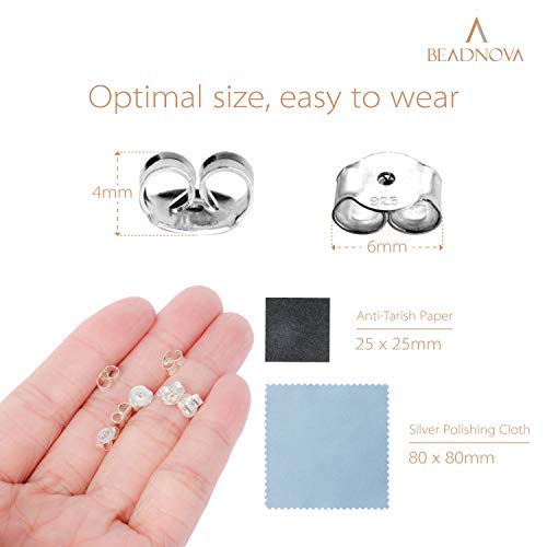 BEADNOVA 925 Sterling Silver Earring Backs Butterfly Earring Backing for Studs Locking Earring Backs Hypoallergenic Earring Backings Replacement Secure Earring Backs for Posts (12 pcs) 12 pcs 925 Sterling Silver - NewNest Australia