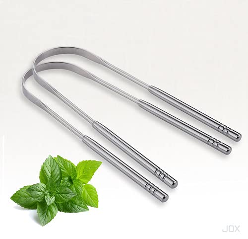 JOX Tongue Scraper Naturally Anti-Microbial - 100% Stainless Steel Tongue scrapers Tongue Care Tool Best Metal Tongue Cleaner and Bad Breath for Adults Oral Hygiene Includes 1 Cotton Bag (2) 2 - NewNest Australia
