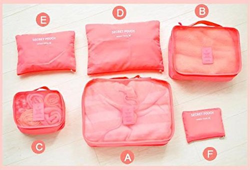 NewNest Australia - King & Pig 6pcs Travel Organizer Pouches Waterproof Luggage Clothing Finishing Bag (Pink) Pink 