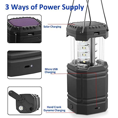 3000 Large Capacity Hand Crank Solar Camping Lantern, Portable Ultra Bright LED Torch, 30-35 Hours Running Time, USB Charger, Electronic Lantern for Outdoor Black - NewNest Australia