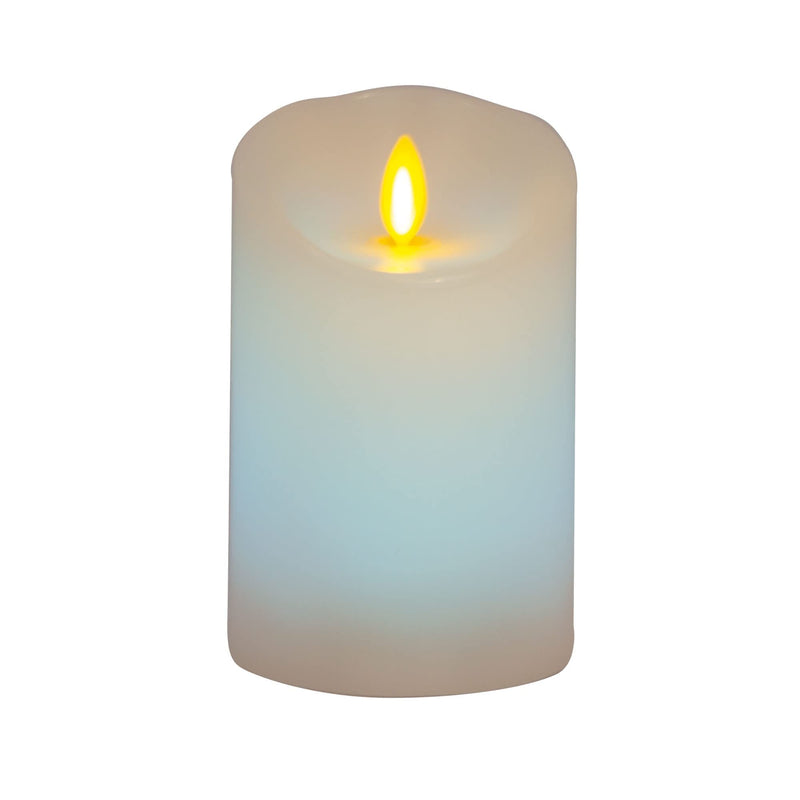 Luminara Color Changing Flameless Pillar Moving Flame LED Candle, Scalloped Edge, Real Wax, Remote Ready (Included) Unscented - White (3 x 4.5-inch) - NewNest Australia