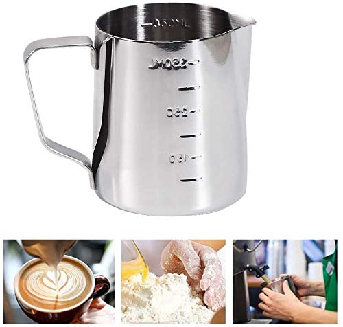 POEFT 350ML Stainless Steel Milk Frothing Pitcher Plated,Espresso Milk Frothing Pitcher Coffee jug, Latte Art Cup - Silver with scale - NewNest Australia