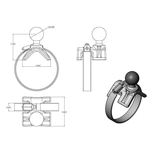 RAM Mounts RAM-B-108BU Strap Hose Clamp Ball Base with B Size 1" Ball for Rails 1" to 2.1" in Diameter Standard Packaging - NewNest Australia