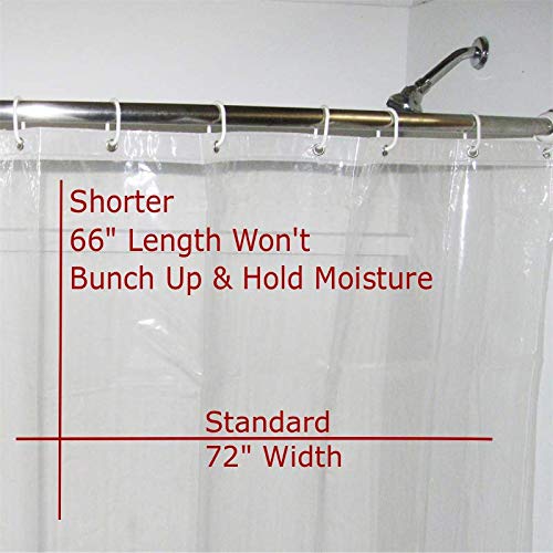 Short Cut Shower Curtain Liner -72 x 66 | Short Shower Liner w/ Magnets Clear Waterproof | Shower Curtain Liner Short Length Prevents Soap Scum from Gathering in Bottom Folds. Secure Metal Grommets - NewNest Australia