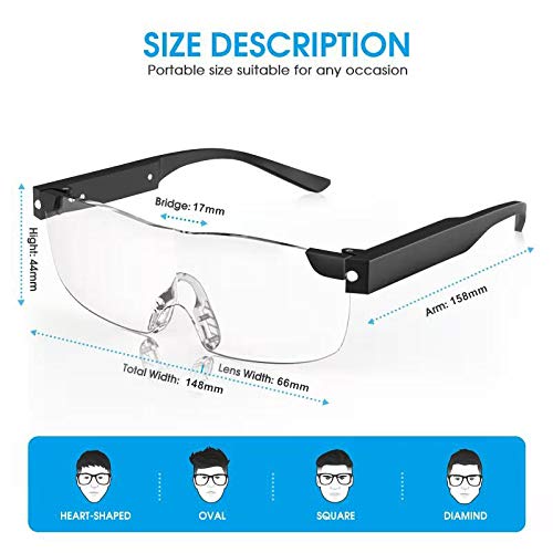 OuShiun Magnifying Glasses with LED Light USB Rechargeable Magnifier Eyeglasses for Close Work Reading Hobbies Crafts (Black, 1.6X) 160% magnification - NewNest Australia