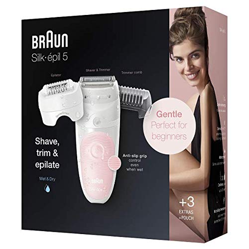 Braun Silk-épil 5 women's epilator for hair removal / hair remover, attachments for razor, trimmer and massage for body, bag, gift woman, 5-620, flamingo razor, trimmer and massage for body, bag, Valentine's Day gift for her - NewNest Australia