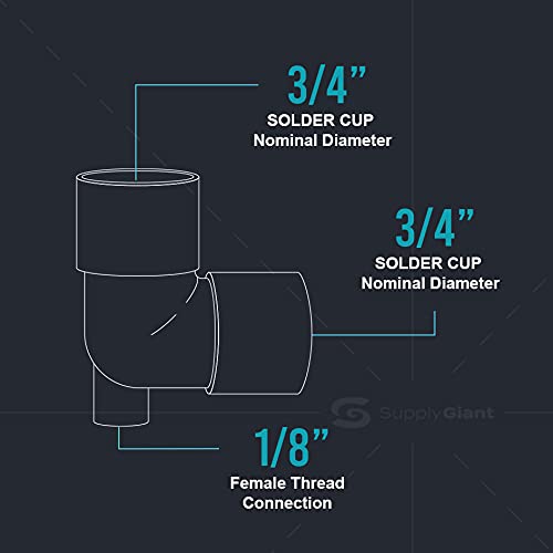 Supply Giant DGDU563I Cast Brass Baseboard Tee Fitting with Solder Cup to Female Thread Connection and Solder Cup Branch, 3/4" x 1/8" x 3/4", Copper 3/4" x 1/8" x 3/4" - NewNest Australia