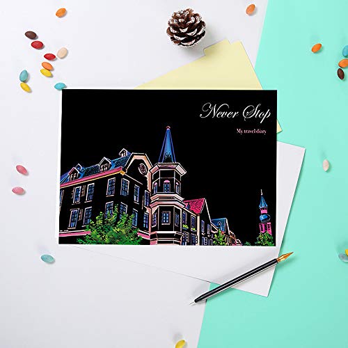Scratch & Sketch Art Paper(A4) for Kids & Adults, Rainbow Painting Night View Scratchboard, Engraving Art Craft Set: 8 Sheets Scratch Cards & Scratch Drawing Pen, Clean Brush (Religious Building) Religious Building - NewNest Australia