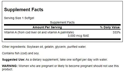 Swanson Immune Supportive Cod Liver Derived High Absorption Vitamin A 10000 Iu (3000 mcg RAE) Bone & Skin Health Vision Support 250 Softgels 250 Count (Pack of 1) - NewNest Australia