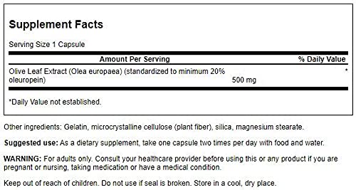 Swanson Olive Leaf Extract Immune Health Cardiovascular Health Antioxidant Support Supplement 500 mg 60 Capsules (standardized to 20% oleuropein) - NewNest Australia