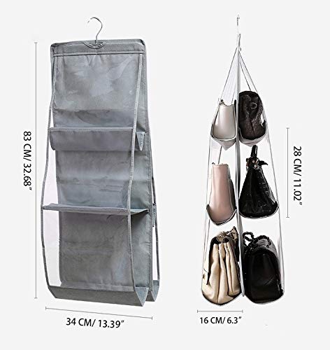 Wonshree Hanging Handbag Purse Organizer for Closet Wardrobe Purse Clutch Tote Bag Collection Storage Holder with 6 Clear Easy Access Pockets Over The Door Organizer,Space Saving Organizers, Grey - NewNest Australia