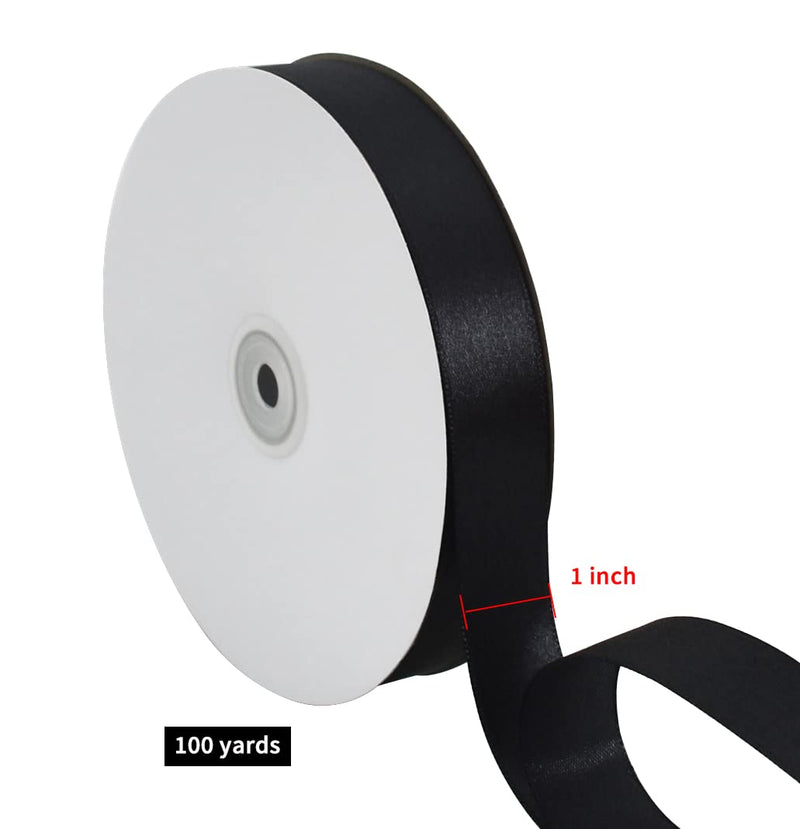 TONIFUL 1 Inch x 100yds Black Satin Ribbon Wide Solid Fabric Ribbons Roll for Valentine's Day Gift Wrapping Invitation Floral Bouquets Hair Crafts Sewing Wedding New Year Eve Party Decoration - NewNest Australia