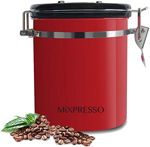 NewNest Australia - Mixpresso Stainless Steel Airtight Coffee Container with Date Tracking I For All Types Of Coffee | Vacuum Sealed Airtight Container | stainless steel coffee jar 16 Ounces I Coffee Vault (Red) Red 
