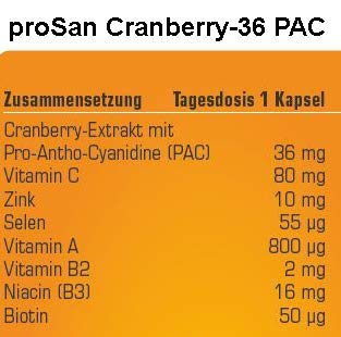 proSan Cranberry-36 PAC (30 capsules) | 3x strong: 36 mg cranberry PAC + micronutrients for the bladder mucosa and a strong immune system | only 1 capsule daily | Quality from Germany - NewNest Australia