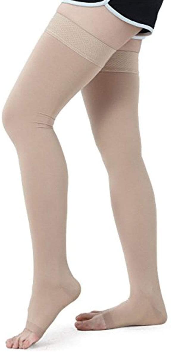 PEDIMEND Compression Thigh Highs Open Toe Stockings (1PAIR – 2PCS) | Anti-Fatigue Slimming Compression Socks | Best Leg Support Hose for Varicose Vein Treatment (BEIGE) - NewNest Australia