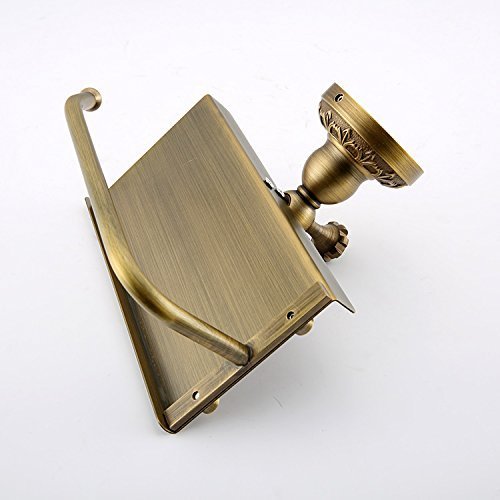 Beelee Bathroom Tissue Holder/toilet Paper Holder Solid Brass Wall-mounted Toilet Roll Holder, Toilet Paper Tissue Holder with Mobile Phone Storage Shelf Antique Brass Finished - NewNest Australia