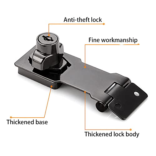 2 Packs Keyed Hasp Locks Twist Knob Keyed Locking Hasp for Small Doors, Cabinets and More,Stainless Steel Steel, Chrome Plated Hasp Lock Catch Latch Safety Lock (Black 3inch) - NewNest Australia