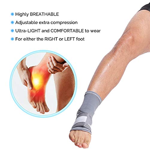 Neotech Care Ankle Brace Support - Elastic & Breathable Fabric - Adjustable Compression Strap - For Men, Women, Youth - Left or Right Foot - Grey Colour (Size M, 1 Unit) - NewNest Australia
