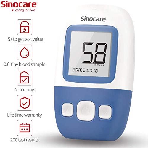 sinocare Diabetes Test Kit, Blood Glucose Monitor w/25 Strips, 5s Test Time Blood Sugar Monitor 200 Memory Capacity, Painless Lancing Glucose Meter, [Safe AQ Angel] mmol/L Safe AQ Angel glucose kit x 25 - NewNest Australia