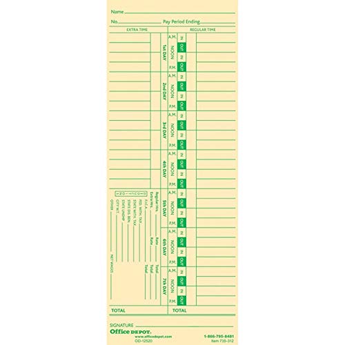 Office Depot Time Cards with Deductions, Weekly, Days 1-7, 1-Sided, 3 3/8in. x 8 7/8in, Manila, Pack of 100, GB-735312 - NewNest Australia