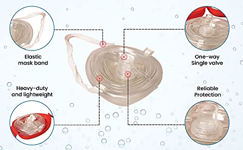 Primacare RS-6845 Single Valve CPR Rescue Mask in Red Hard Case, Adult/Child Pocket Resuscitator with Elastic Strap, Air Cushioned Edges, 6.5x4.8x1.6 inches, Red, Clear, 1-Pack 1 Count (Pack of 1) - NewNest Australia