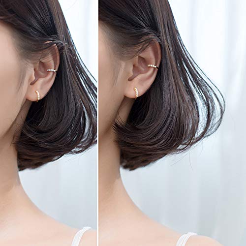 Ear Cuff Clip On Fake CZ Earrings Small Hoop Huggies Sterling Silver Cubic Zirconia No Piercing Cartilage Earring for Women Girls Hypoallergenic Huggie Hoops 10mm Gifts BFF - NewNest Australia