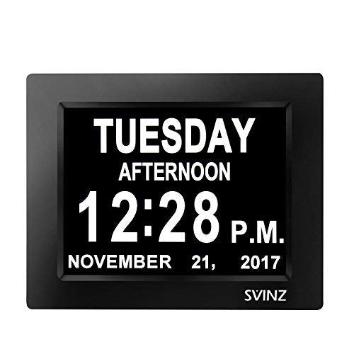 NewNest Australia - SVINZ 3 Alarms Dementia Clock, 2 Auto-Dim Options, Large Display Digital Calendar Day Clock for Vision Impaired, Elderly, Memory Loss, Black, SDC008W 