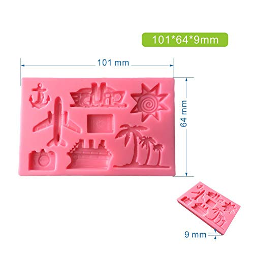 2Pcs/Set Summer Vocation Travel Fondant Molds, Seaside Holiday Silicone Mold for Cake Cupcake Decorating Polymer Clay Mould (Airplane Cruise Liner Camera Coconut Tree Sun Beach Slippers Swimsuit) - NewNest Australia
