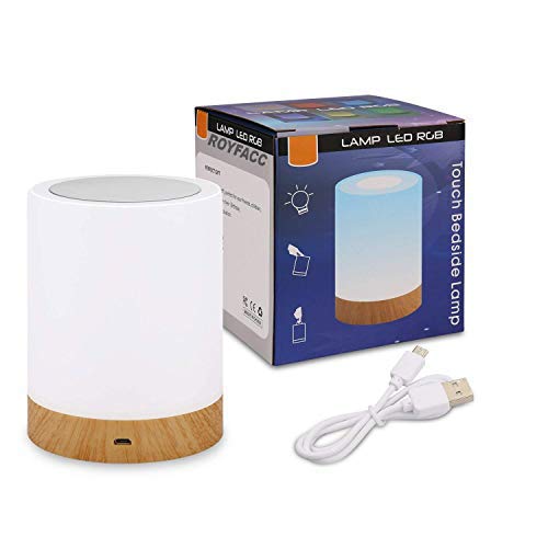 ROYFACC Night Light Touch Sensor Lamp Bedside Table Lamp for Kids Bedroom Rechargeable Dimmable Warm White Light + RGB Color Changing - NewNest Australia