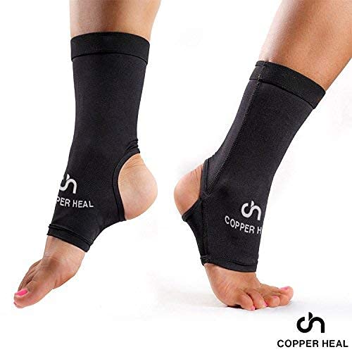Ankle Compression Sleeve by COPPER HEAL (Pair) - Highest Copper Infused Socks Arch Support Foot Swelling Achilles Tendon Joint Pain Plantar Fasciitis Sports Injury (XL - pair) XL - pair - NewNest Australia