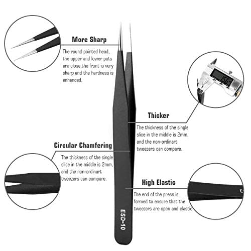 Umiten 10Pcs Esd Tweezers Kit, Precision Anti-Static Tweezers Set, Non-Magnetic Multi-Standard Stainless Steel Tweezers Ideal For Lab Electronics, Jewelry, Beauty And Detailed Work - NewNest Australia