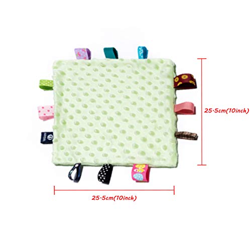 NewNest Australia - Green Baby Security Blanket with Colorful Satin Tags, Infant Appease Blankets Toy, Sleep Helper - 10 x 10 inches Square Blanket for 0+ Months Babies Boys/Girls Green 