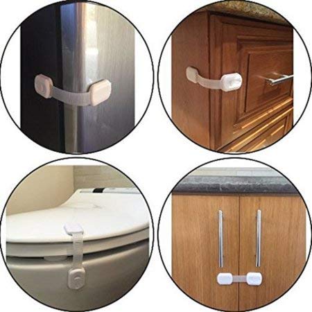 Child proof Safety cabinet Locks for Doors, Drawers, Appliances, Toilet seat, Oven. No drilling or Tools required - Plus 9 Extra 3M Adhesive Included - Adjustable Length - 6 Pack, White - NewNest Australia