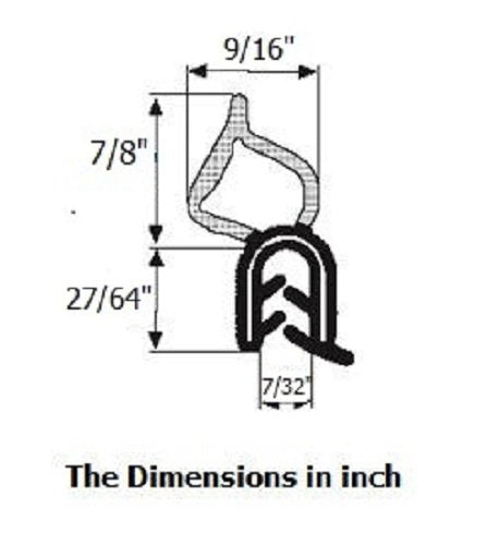 Trim seal Vertical Bulb (large bulb) Lock Seal (Trunk Seal) 0.87" Bulb Height X 0.039" to 0.22" Grip Range (5 Feet) 5 Feet - NewNest Australia