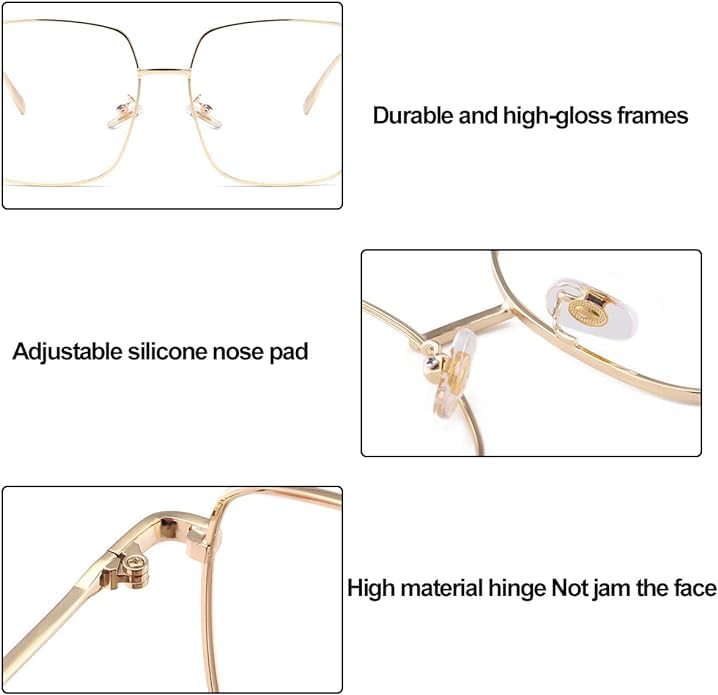 Dollger Blue Light Filter Glasses for Women Men Blue Light Blocking Glasses Square Metal Large Frame Glasses Anti Blue Light PC TV Gaming Gold - NewNest Australia