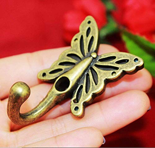 NewNest Australia - 4 Pcs Wall Mounted Hanger Bronze Hooks Antique Hangers Butterfly Patterned for Hanging Clothes Hook Up Towel Coat Hat Scarf Jacket Bag (Height:2-1/4", Length:1-3/8") Antique Bronze 