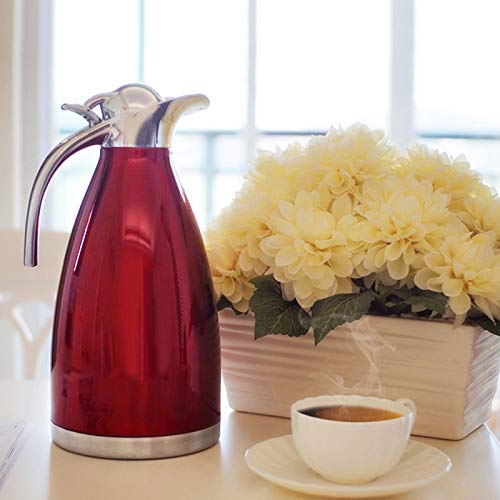 Vacuum Jug 304 Stainless Steel Double-Wall Thermal Carafe Coffee Pot Anti-Leakage Anti-Splashing Juice Milk Tea Pot Insulation (Red, 1L) Red - NewNest Australia