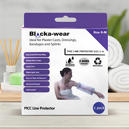 Blocka-wear Waterproof PICC Line Covers Upper Arm For Men & Women - Forearm & Elbow Cast Cover for Shower - Stretchy Neoprene Seal & Strong PVC Body - S-M, 30cmx22cm, Grey Size S-M - NewNest Australia