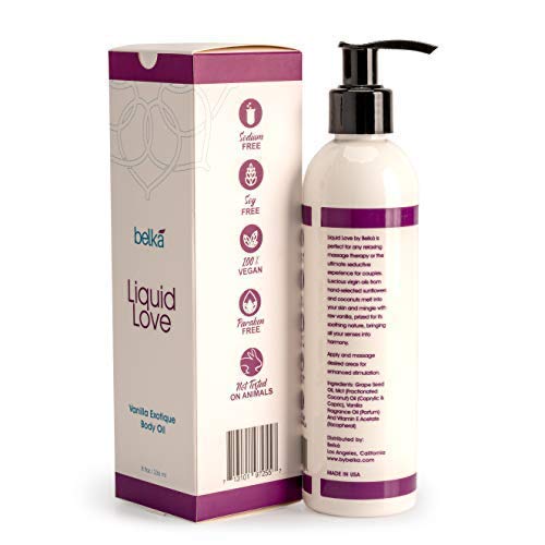 Liquid Love Vanilla Exotique Body Oil for Relaxing Massage Therapy and Sensual Couple's Massages - Made in the USA, 100% Vegan with Luscious Virgin Oils, Grape Seed, Coconut, Vitamin E, 8 floz - NewNest Australia